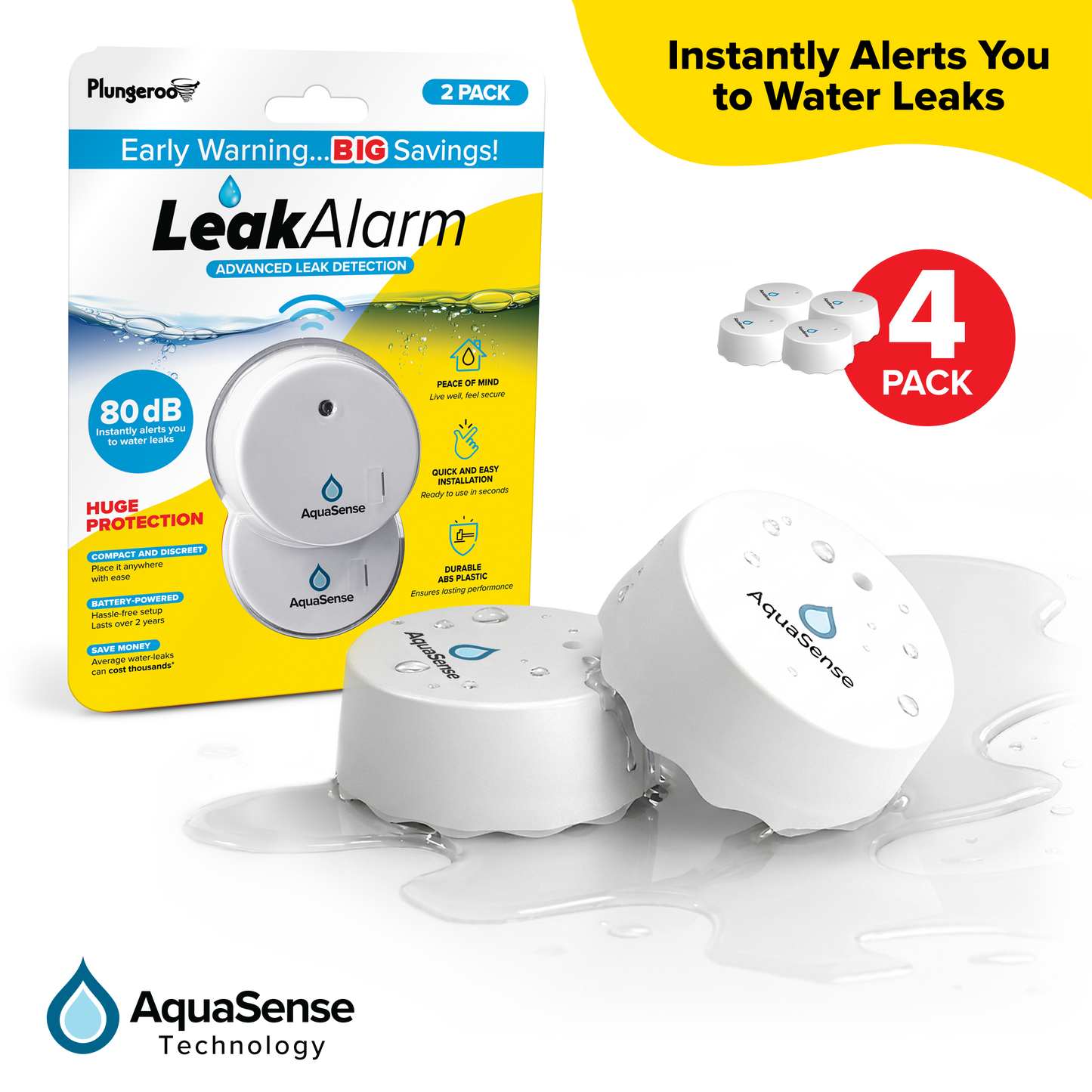 Leak Alarm™ Water Sensor – Smart Flood Detector for Home, Basement, Bathroom & Kitchen Safety