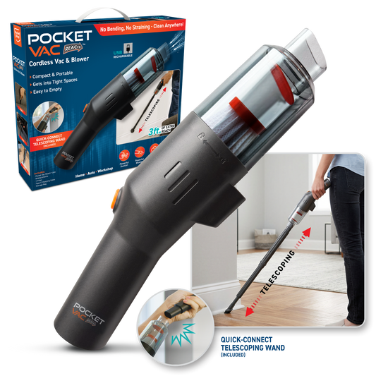 Pocket Vac Reach by Pocket Shop™ – Portable Handheld Vacuum Cleaner for Tight Spaces & Car Detailing