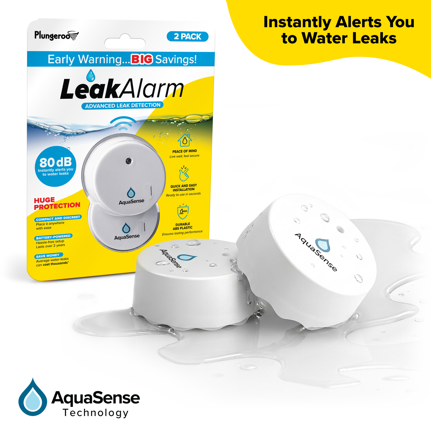 Leak Alarm™ Water Sensor – Smart Flood Detector for Home, Basement, Bathroom & Kitchen Safety