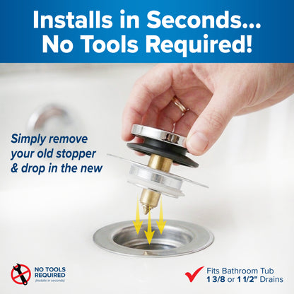 Tub Daddy Pro™ Universal Bathtub Drain Stopper – ClickLock Seal, Hair Catcher, Easy Install, Chrome & Nickel Finish