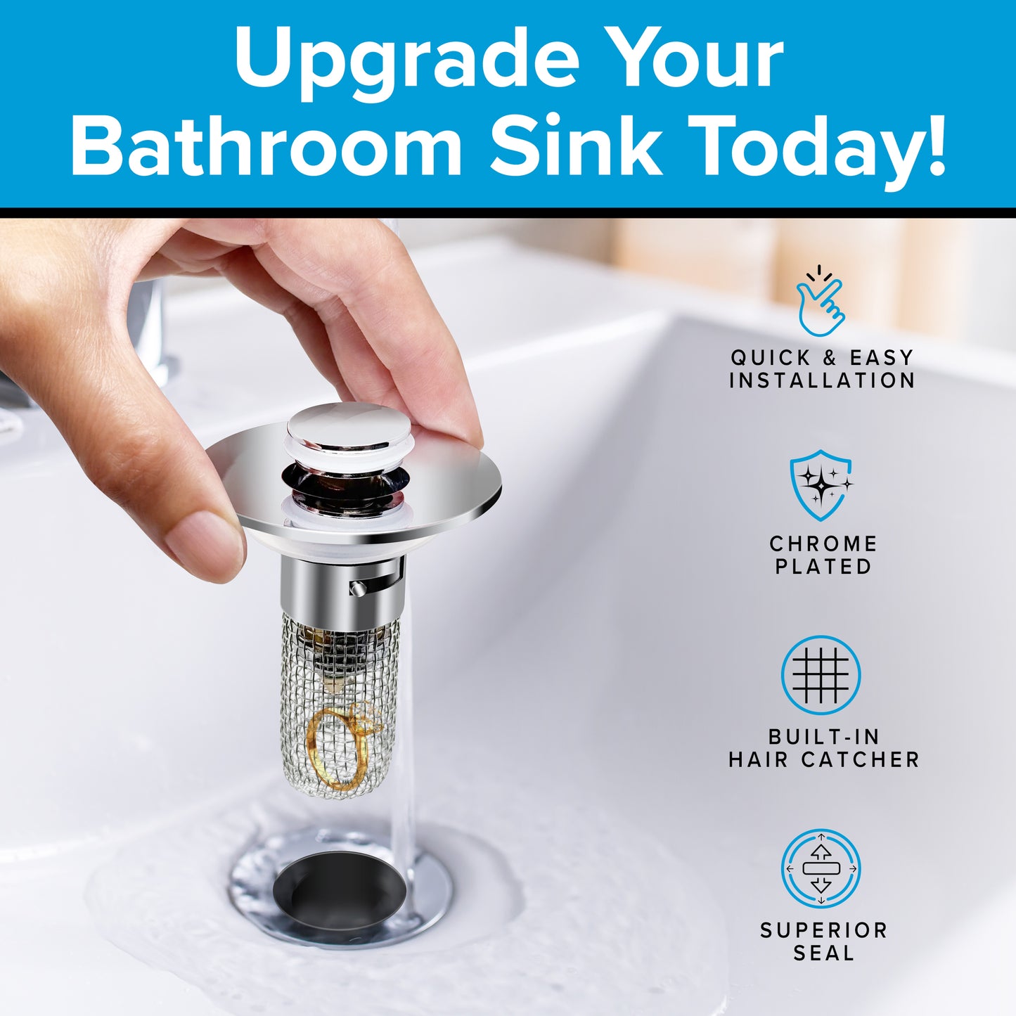 The Drain Defender Bundle | x1 Kitchen Sink Strainer, Stopper & Basket + x1 Bathroom Sink Stopper & Hair Catcher + x1 Sink Plunger