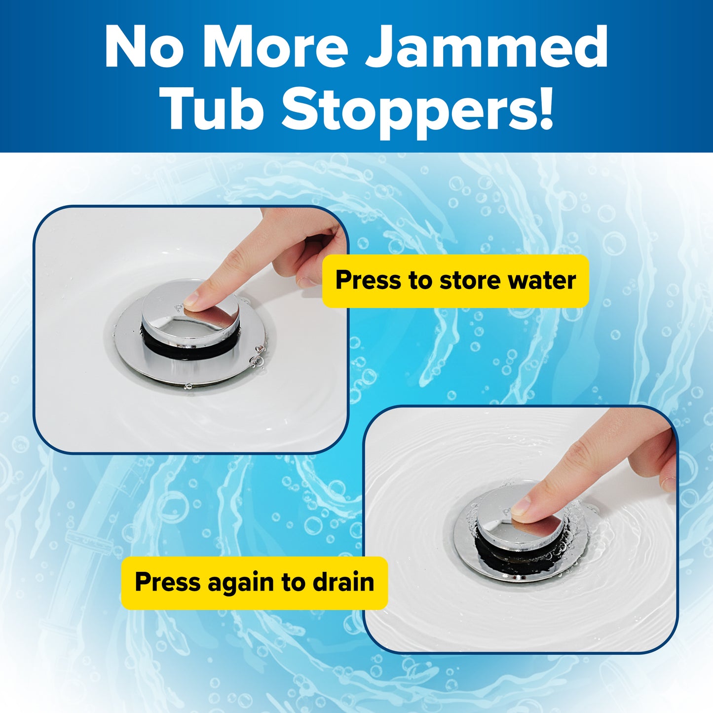 Tub Daddy Pro™ Universal Bathtub Drain Stopper – ClickLock Seal, Hair Catcher, Easy Install, Chrome & Nickel Finish