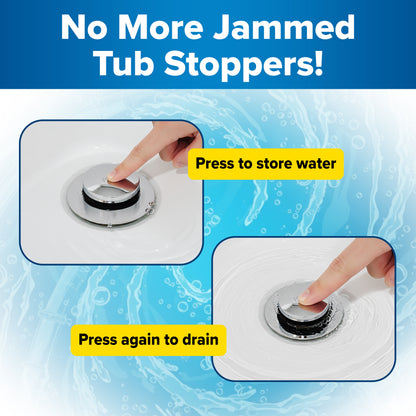 Tub Daddy Pro™ Universal Bathtub Drain Stopper – ClickLock Seal, Hair Catcher, Easy Install, Chrome & Nickel Finish
