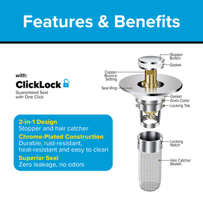 The Drain Defender Bundle | x1 Kitchen Sink Strainer, Stopper & Basket + x1 Bathroom Sink Stopper & Hair Catcher + x1 Sink Plunger