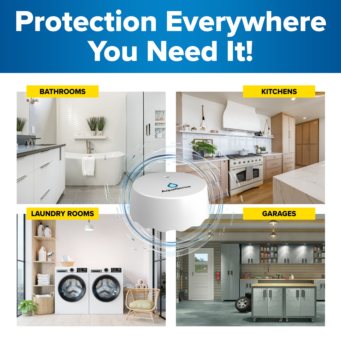 Leak Alarm™ Water Sensor – Smart Flood Detector for Home, Basement, Bathroom & Kitchen Safety
