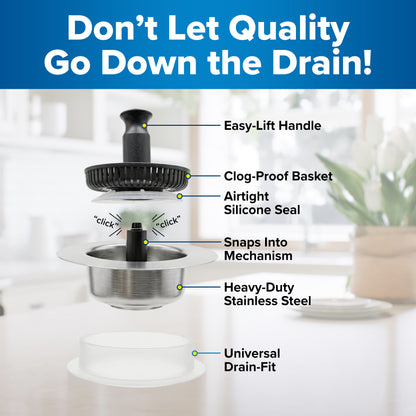 Drain Hero™ 3-in-1 Kitchen Sink Strainer, Stopper & Basket – Stainless Steel, Anti-Clog, Dishwasher Safe