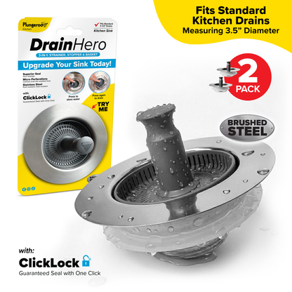 Drain Hero™ 3-in-1 Kitchen Sink Strainer, Stopper & Basket – Stainless Steel, Anti-Clog, Dishwasher Safe