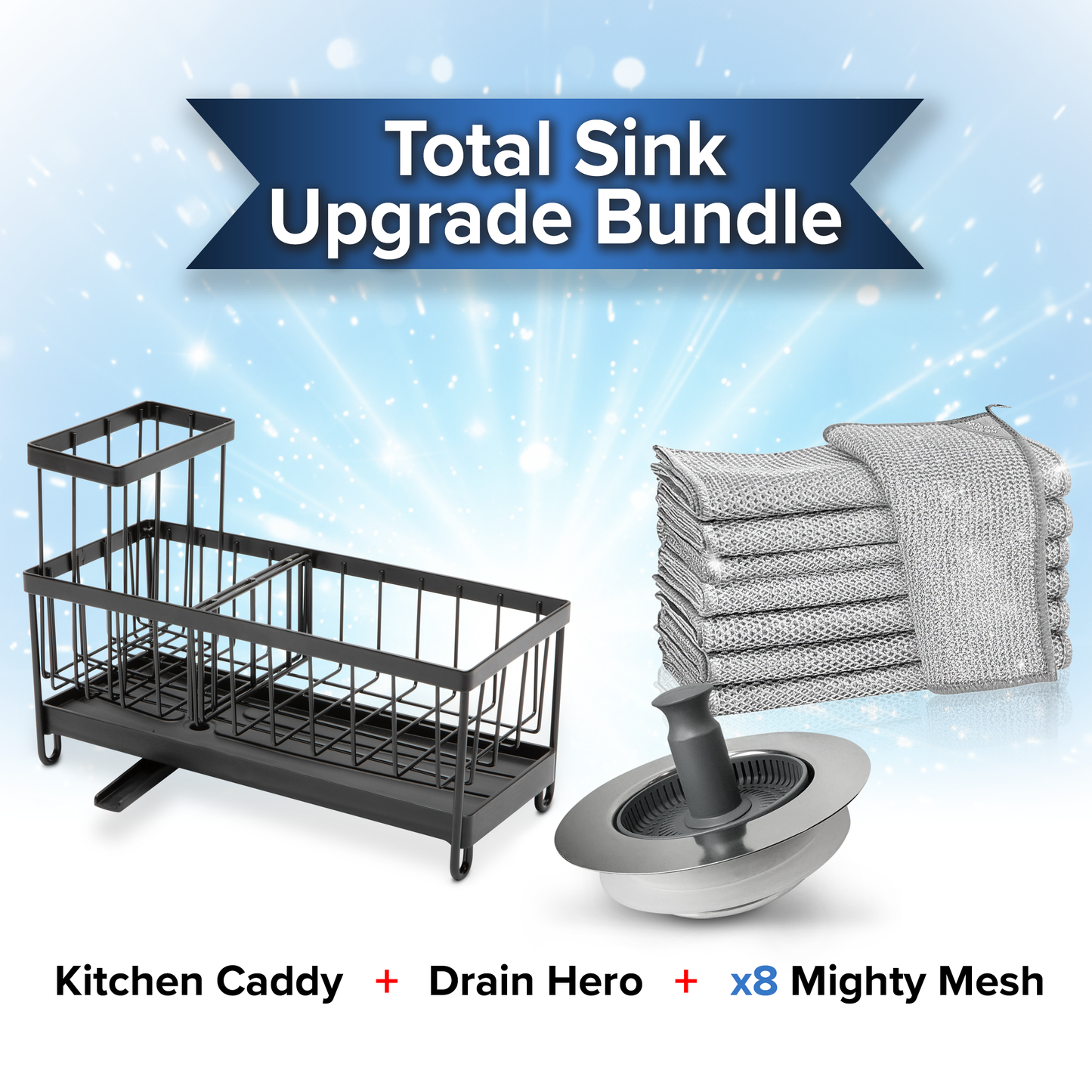 Total Sink Upgrade Bundle | x1 Kitchen Sink Caddy + x1 Drain Hero + x1 Mighty Mesh Pro