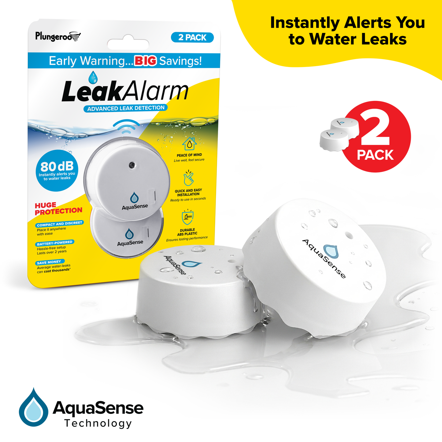 Leak Alarm™ Water Sensor – Smart Flood Detector for Home, Basement, Bathroom & Kitchen Safety