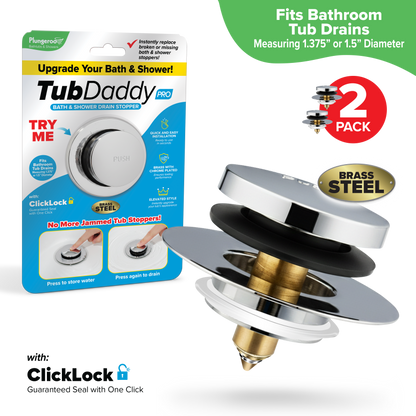 Tub Daddy Pro™ Universal Bathtub Drain Stopper – ClickLock Seal, Hair Catcher, Easy Install, Chrome & Nickel Finish